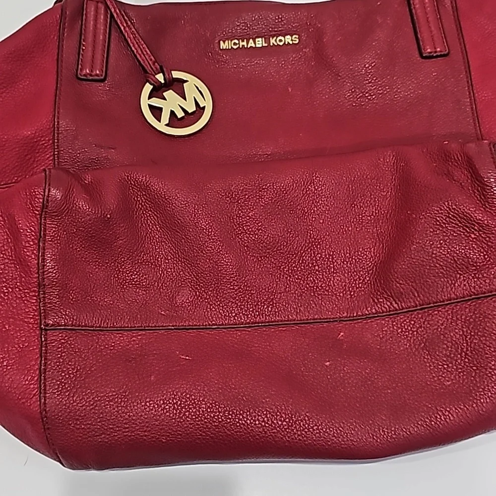 Michael Kors Large Pebbled Red Leather  Handbag Tote Spacious - Picture 9 of 12